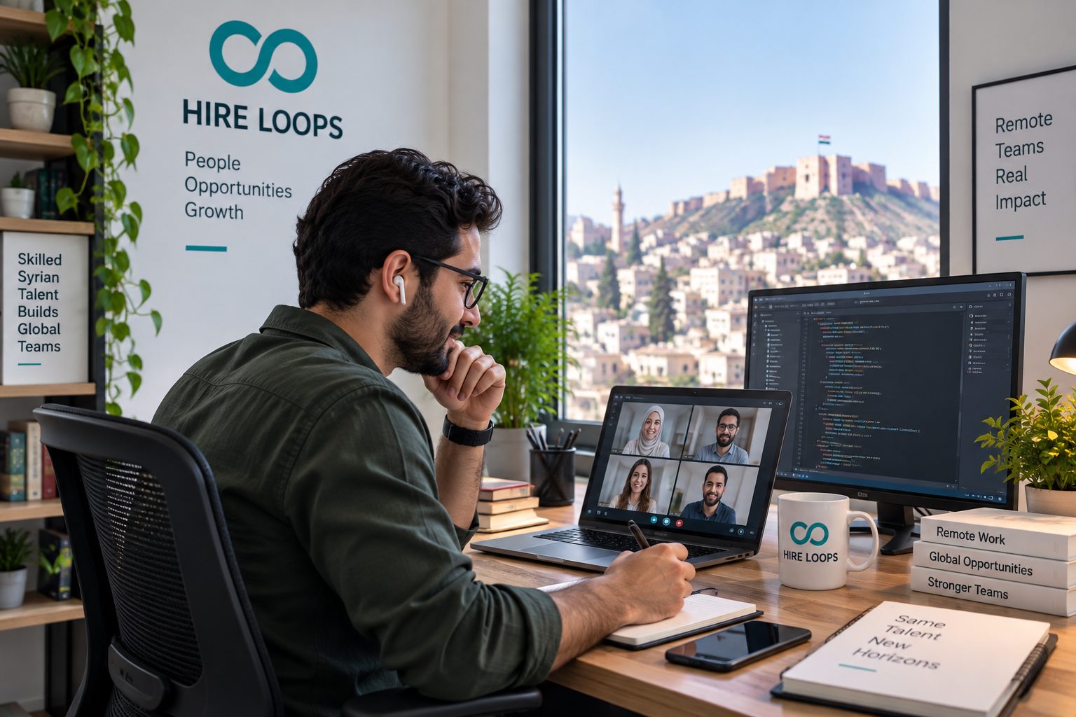 Syrian professional working remotely with Hire Loops